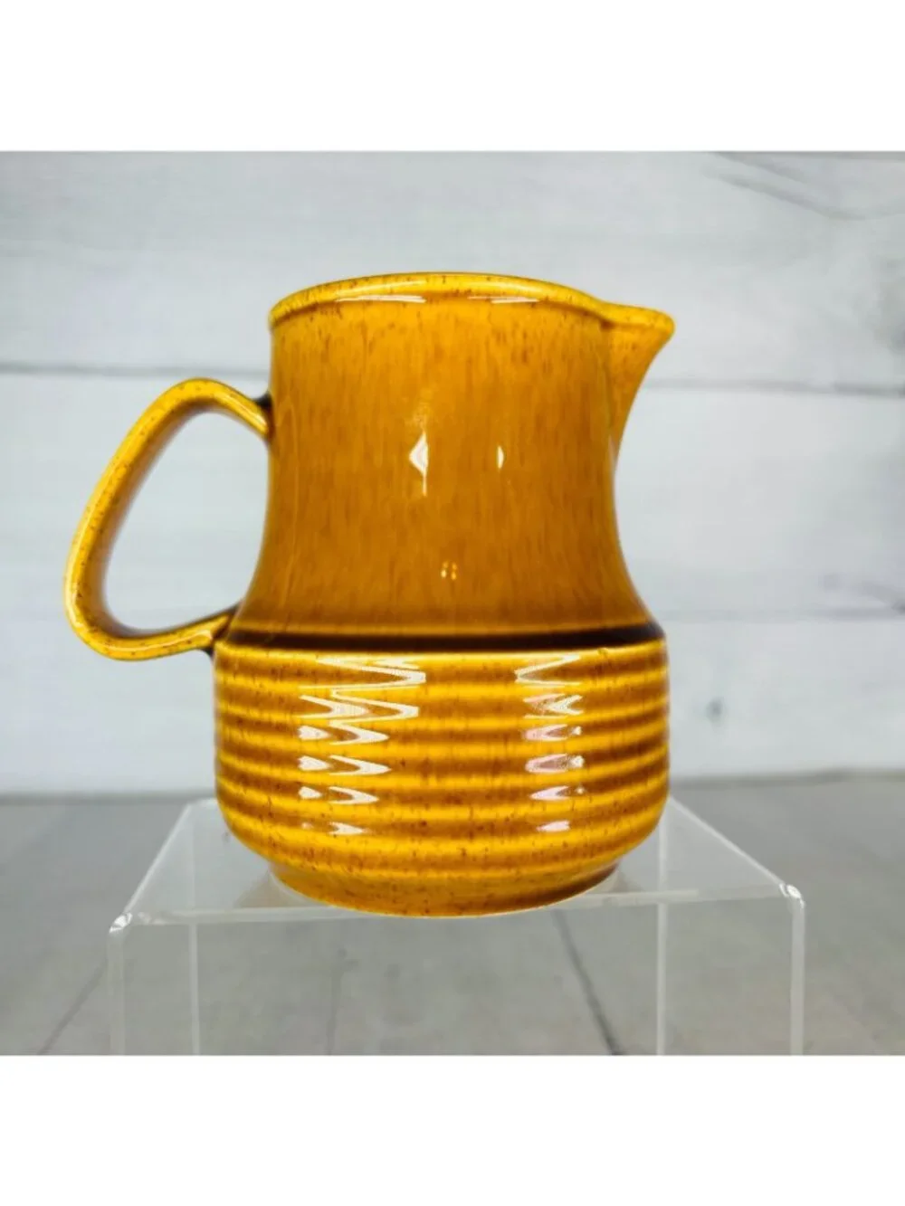 Vintage Golden Brown Glazed Ceramic Speckled Mid-Century Style 8 oz Creamer